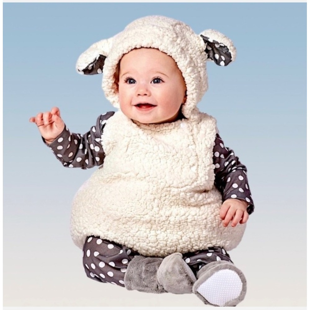 Target Baby Lamb Costume baby 0-6M White Sherpa Grey Polka Dot Halloween